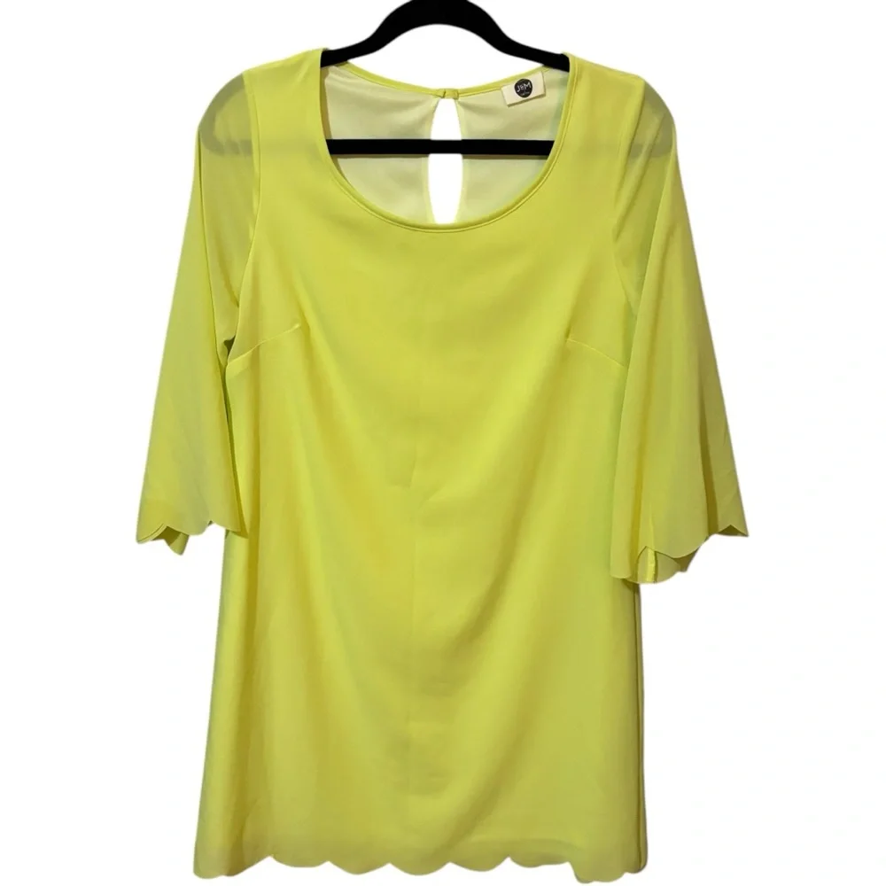J&M Clothing Scalloped Hem Shift‎ Dress Medium Preppy Yellow Sunshine